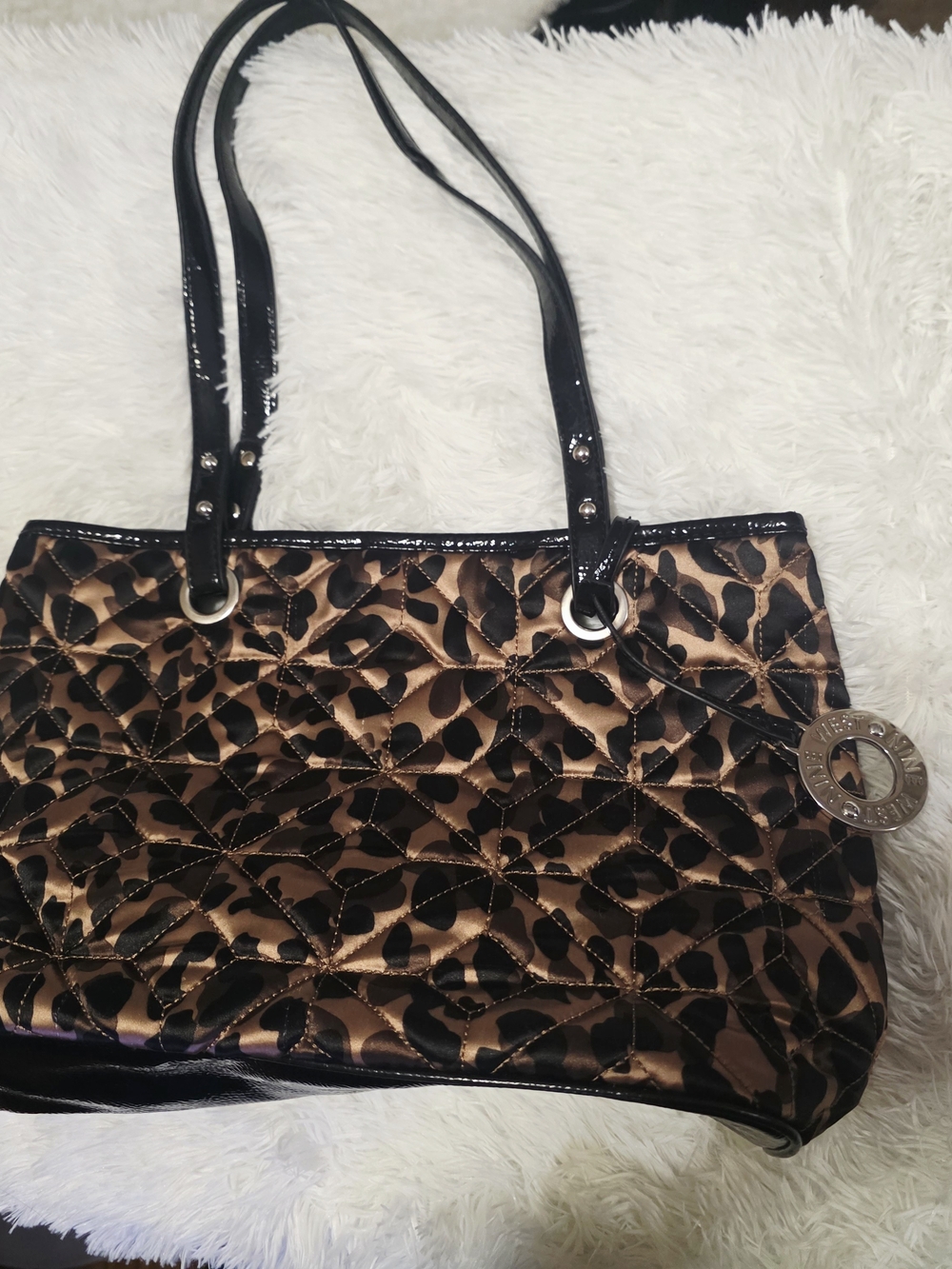 Nine West Black and Bronze Leopard Quilted Tote